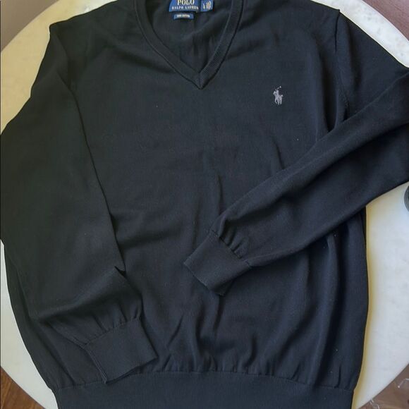 Polo by Ralph Lauren Black V-Neck Sweater Pima Cotton Large - Picture 1 of 5